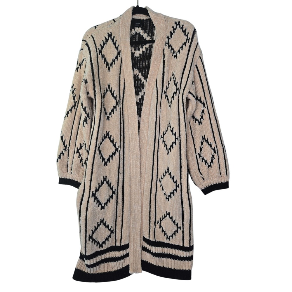Lumiere Womens M Longline Cardigan Diamond Knit Open Front Boho Southwestern